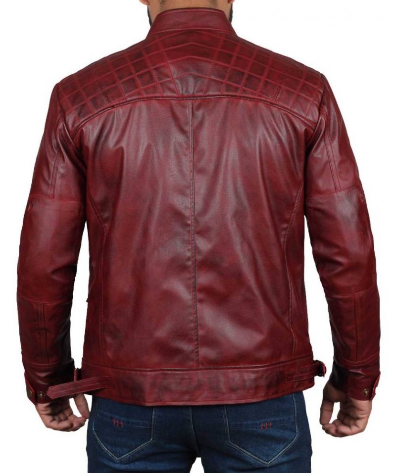 Men’s Distressed Maroon Quilted Leather Jacket - Flesh Jackets